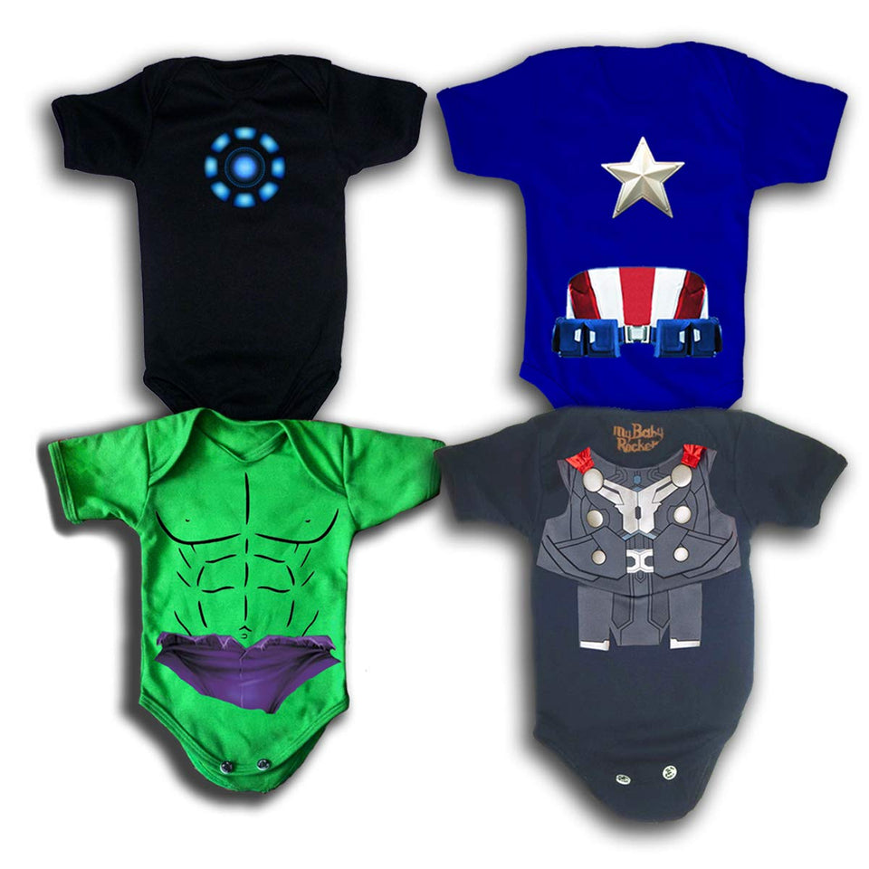 EDITHLICEA Disfraces para Bebe Pañalero de Superheroes Ropa para Bebe para NIiño Hulk Capitan America Iron Man Thor 4 Piezas
