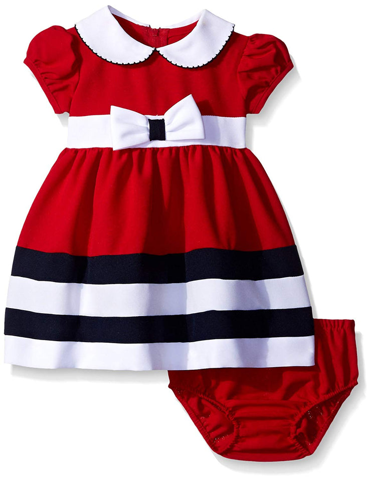 Bonnie Baby Set de Panty y Vestido Estilo Marinero con Cuello Tipo Peter Pan Vestido Casual para Bebé-Niñas