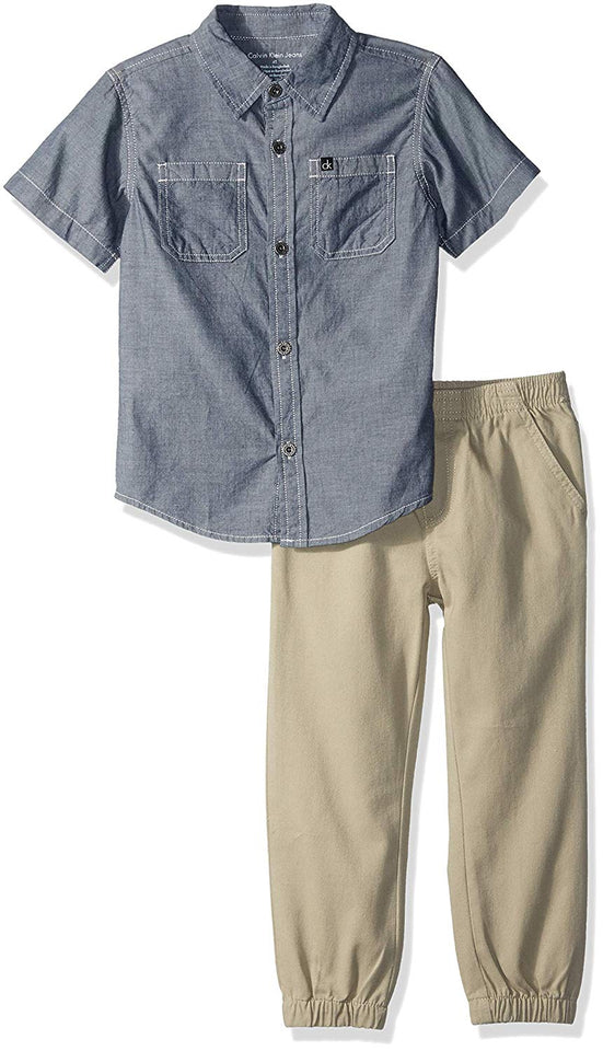 Calvin Klein Conjunto de 2 Piezas de Camisa y pantalón con Mangas Cortas para niños