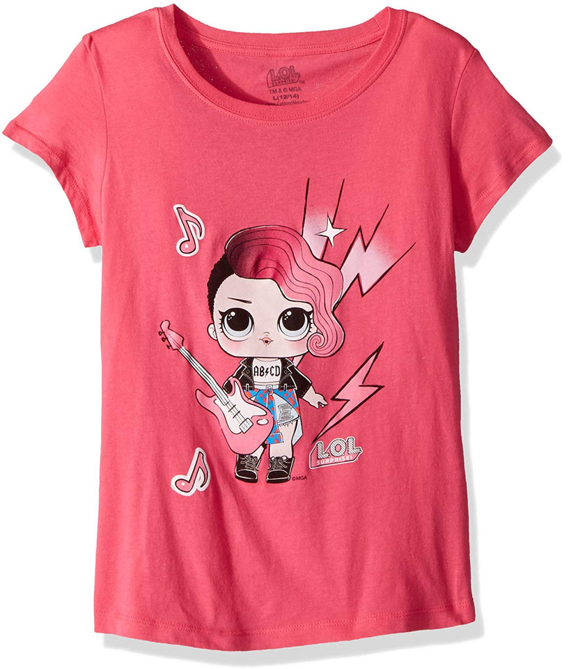 L.O.L. Surprise! Big Girls' Glee Club Rocker Short Sleeve T-Shirt, Hot Pink, M-8/10